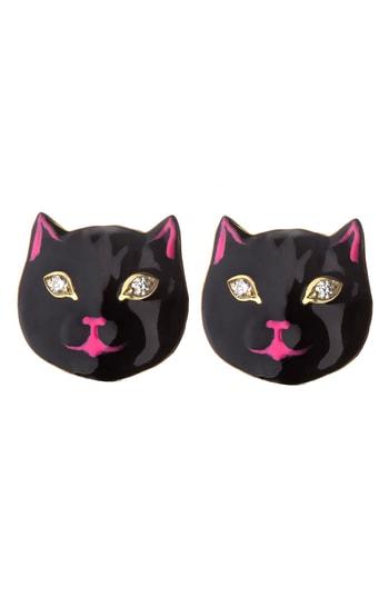 Women's Nora Kogan Diamond Enamel Pussycat Stud Earrings