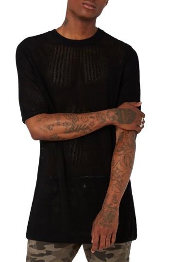 Men's Topman Aaa Collection Mesh Knit Pullover, Size - Black