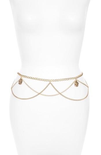 Women's Amici Accessories Lion Charm Draped Chain Belt, Size - Gold