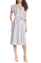 Women's First Monday Stripe Button Front Fit & Flare Midi Dress - Blue