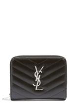 Women's Saint Laurent 'kate' Quilted Calfskin Leather French Wallet - Blue