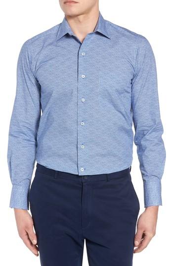 Men's David Donahue Regular Fit Microprint Sport Shirt - Blue