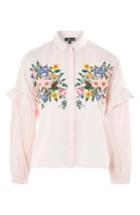 Women's Topshop Forest Floral Embroidered Shirt Us (fits Like 2-4) - Pink