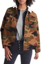 Women's Madewell Northward Camo Army Jacket With Faux Shearling Collar, Size - Green