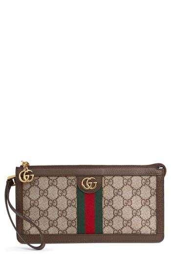 Gucci Gg Supreme Canvas Travel Wristlet - Beige