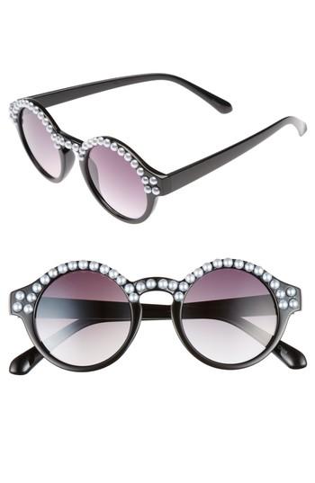 Women's Bp. 45mm Imitation Pearl Round Sunglasses - Black