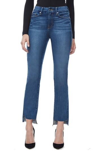 Women's Good American Good Straight Raw Hem High Waist Straight Leg Jeans