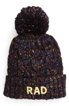Women's Bow & Drape Rad Pompom Beanie - Black