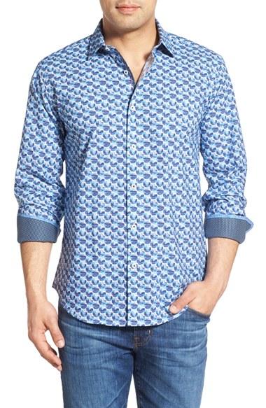 Men's Bugatchi Classic Fit Abstract Print Sport Shirt - Blue