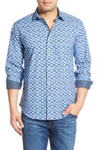 Men's Bugatchi Classic Fit Abstract Print Sport Shirt - Blue