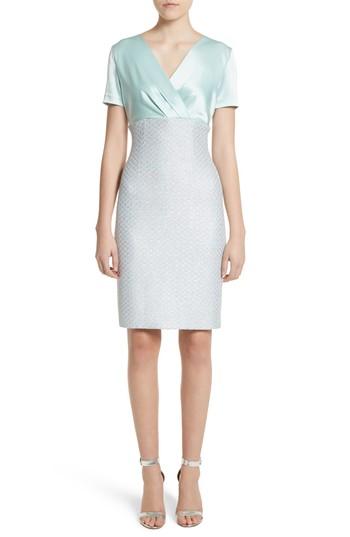Women's St. John Collection Hansh Satin & Knit Sheath Dress - Blue/green