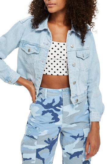 Women's Topshop Matilda Denim Jacket Us (fits Like 6-8) - Blue