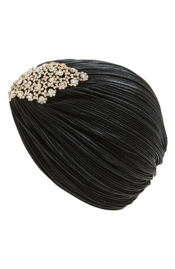 Natasha Crystal Embellished Turban Beanie, Size - Black