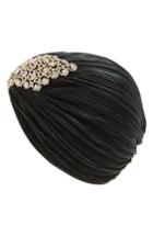 Natasha Crystal Embellished Turban Beanie, Size - Black