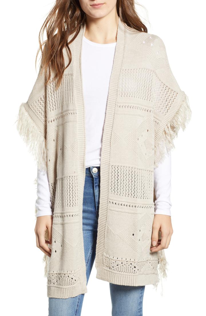 Women's Treasure & Bond Fringe Ruana, Size - Grey