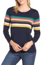 Women's J.crew Tippi Sweater In Multistripe With Shoulder Buttons, Size - Blue