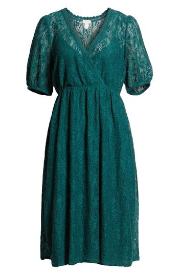 Women's Hinge Puff Sleeve Lace Dress, Size - Green
