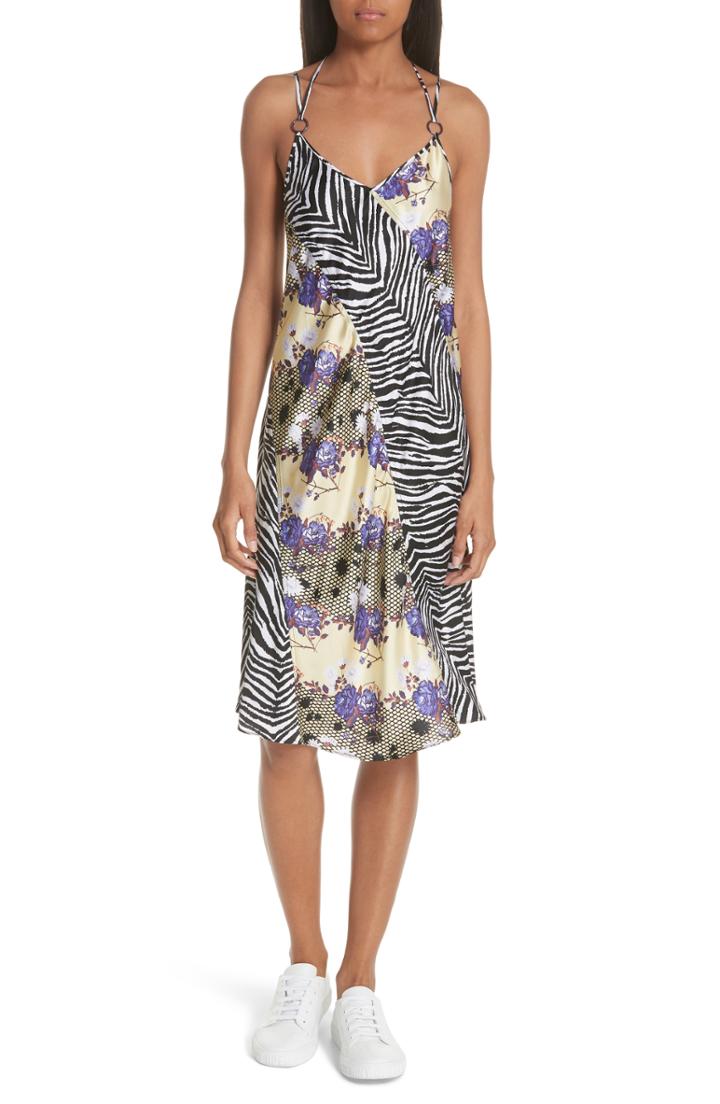 Women's Opening Ceremony Floral & Zebra Print Silk Slipdress