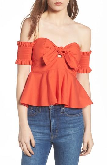 Women's Socialite Smocked Off The Shoulder Top - Orange