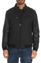 Men's Robert Graham Royalton Leather & Flannel Bomber Jacket, Size - Black