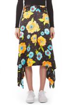 Women's Topshop Boutique Floral Handkerchief Hem Silk Skirt Us (fits Like 14) - Black