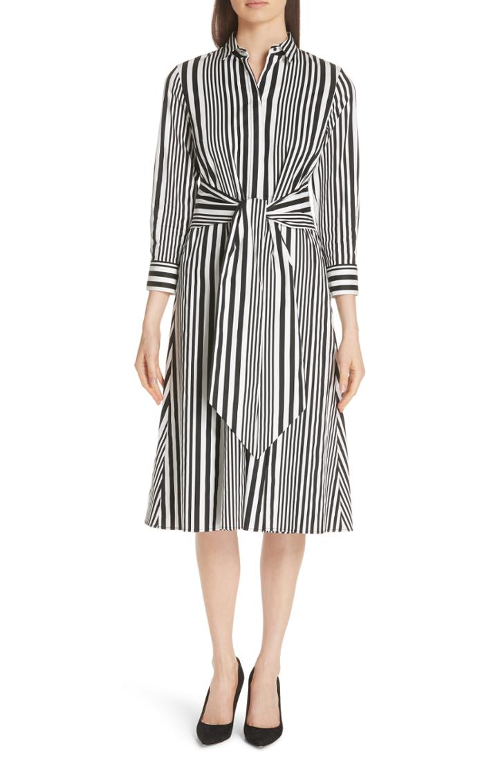 Women's Boss Hebrana Tie Waist Stripe Cotton Dress