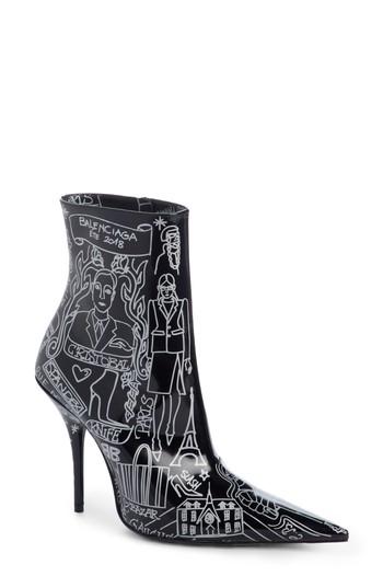 Women's Balenciaga Print Pointy Toe Bootie Us / 37eu - Black