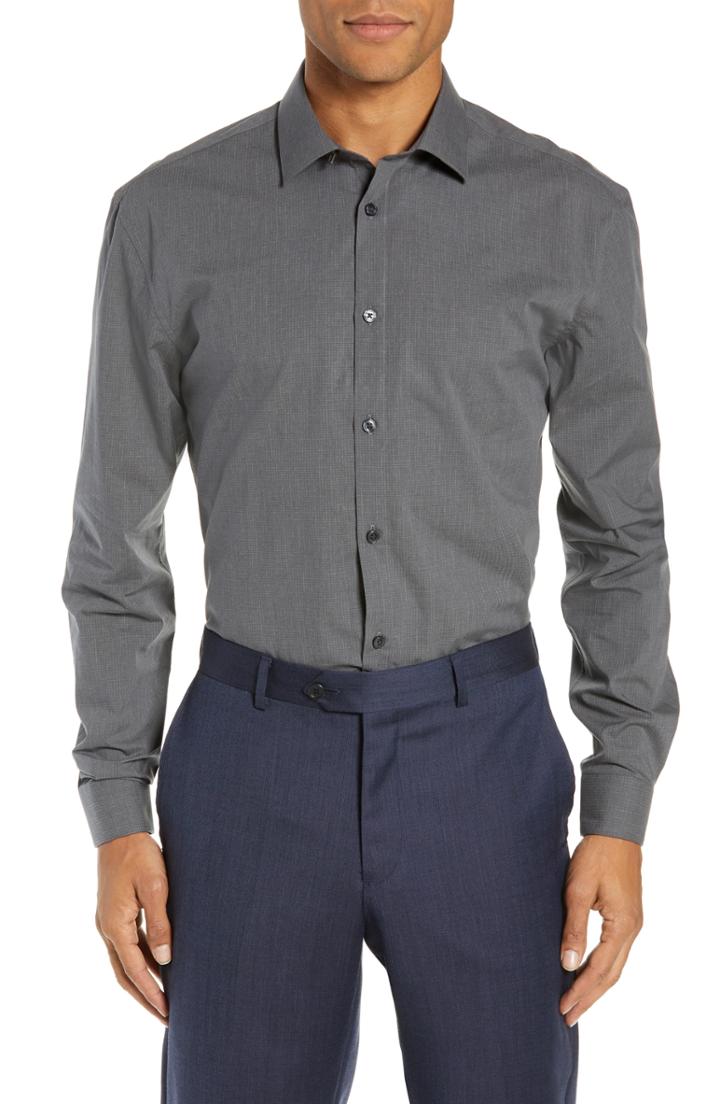 Men's John Varvatos Star Usa Slim Fit Stretch Check Dress Shirt .5r - Grey