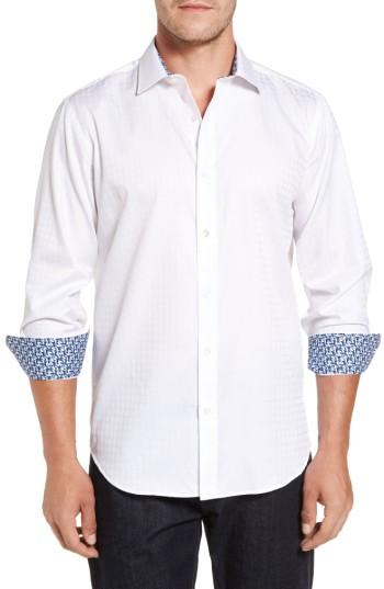 Men's Bugatchi Classic Fit Check Jacquard Sport Shirt - White