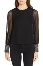 Women's Alice + Olivia Vix Embellished Cuff Silk Blouse - Black