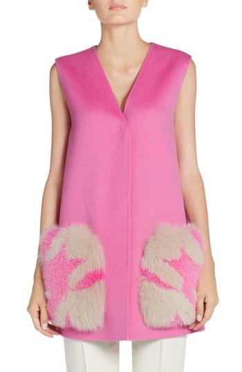 Women's Fendi Genuine Fox Fur Trim Wool Vest Us / 38 It - Pink
