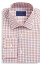 Men's David Donahue Regular Fit Plaid Dress Shirt .5 34/35 - Orange