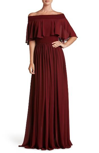 Women's Dress The Population Violet Off The Shoulder Chiffon Gown - Red