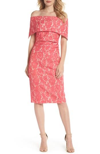Women's Vince Camuto Off The Shoulder Lace Sheath Dress - Pink