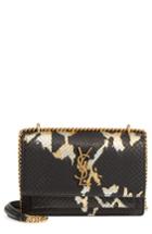 Women's Saint Laurent Mini Sunset Painted Genuine Python Wallet On A Chain - Black