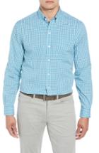 Men's Cutter & Buck Classic Fit Gingham Non-iron Sport Shirt, Size - Blue