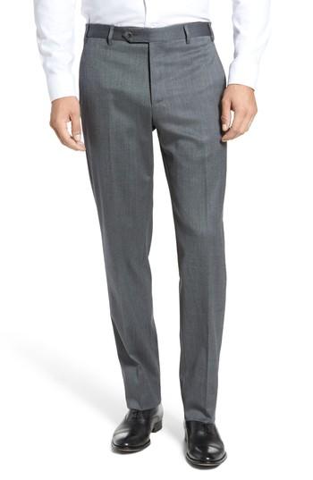 Men's Zanella Devon Flat Front Stretch Solid Wool Trousers - Grey