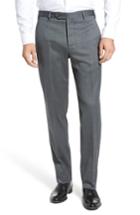 Men's Zanella Devon Flat Front Stretch Solid Wool Trousers - Grey