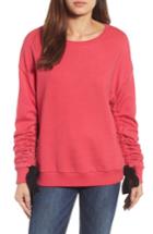 Petite Women's Halogen Ruched Tie Sleeve Sweatshirt P - Pink