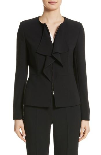 Women's Max Mara Giralda Stretch Wool Ruffle Jacket - Black