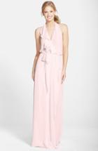 Women's Nouvelle Amsale 'erica' Ruffle Chiffon Halter Neck Wrap Gown, Size - Ivory