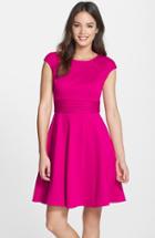 Women's Eliza J Pintucked Waist Seamed Ponte Knit Fit & Flare Dress - Pink