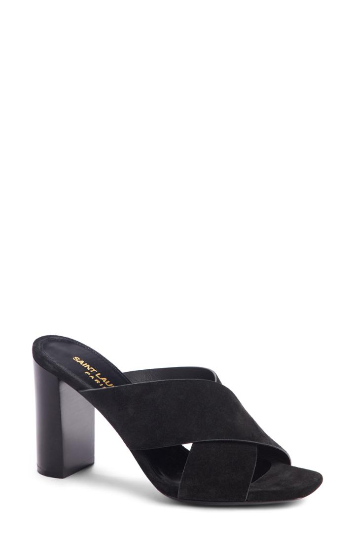 Women's Saint Laurent Loulou Cross Strap Mule Us / 35eu - Black