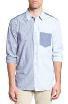 Men's French Connection Patchwork Relaxed Fit Sport Shirt - Blue
