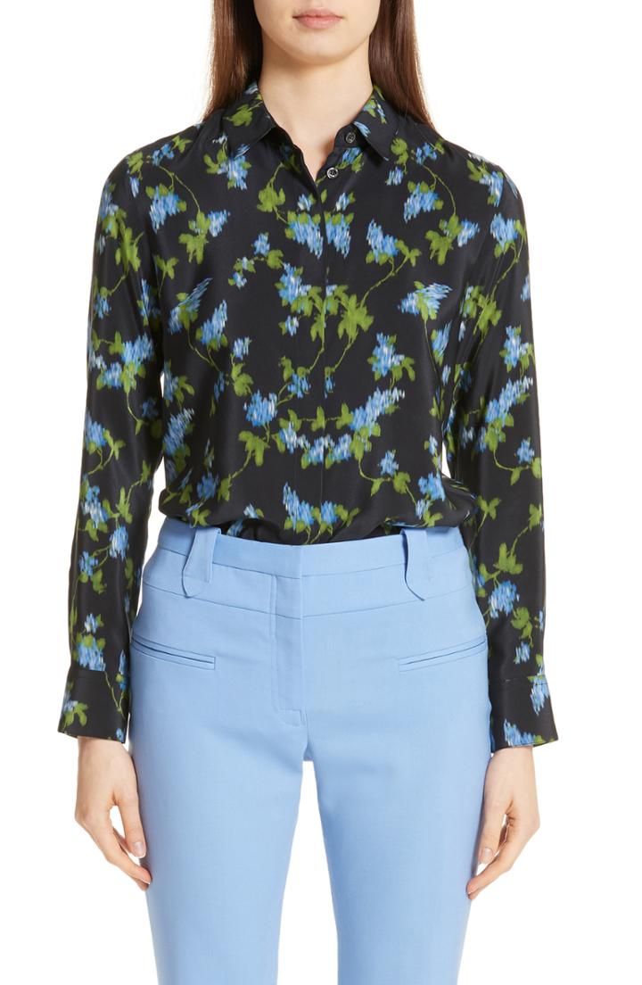 Women's Altuzarra Floral Print Silk Blouse Us / 36 Fr - Black