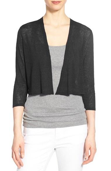 Women's Eileen Fisher Organic Linen Blend Crop Cardigan, Size - Black