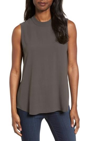 Women's Eileen Fisher Silk Crepe High Neck Sleeveless Blouse, Size - Brown