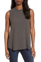 Women's Eileen Fisher Silk Crepe High Neck Sleeveless Blouse, Size - Brown