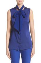 Women's St. John Collection Removable Tie Stretch Silk Satin Georgette Blouse - Blue