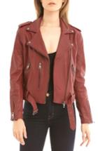 Women's Bagatelle. Nyc Washed Leather Biker Jacket - Red